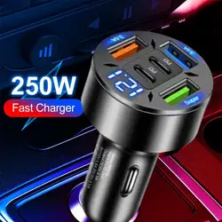 250W 5 Ports Car Charger Fast Charging PD QC3.0 USB C Car Phone Charger Type C Adapter In Car For IPhone