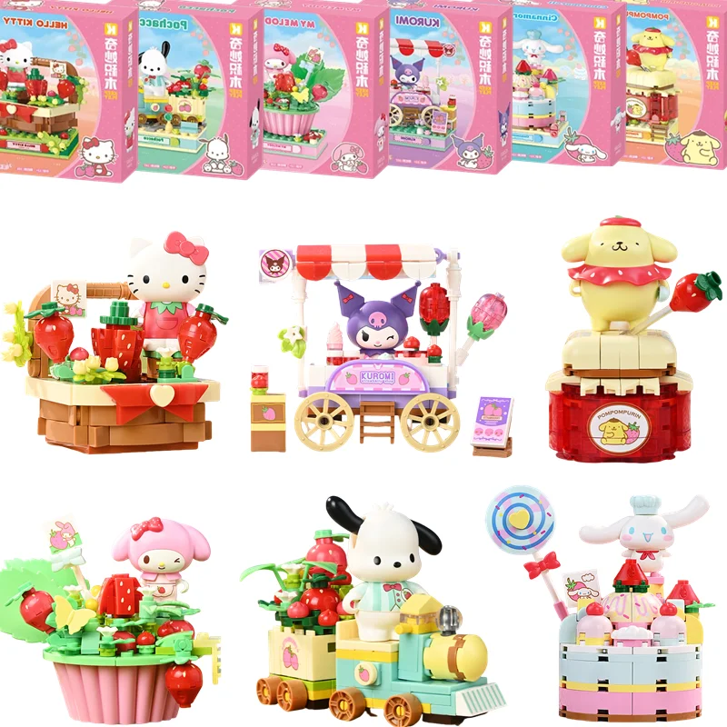 

Sanrio Hello Kitty Melody Kuromi Pochacco Cinnamoroll Pom Pom Purin Cartoon Anime Figure Model Building Block Toys Children Gift