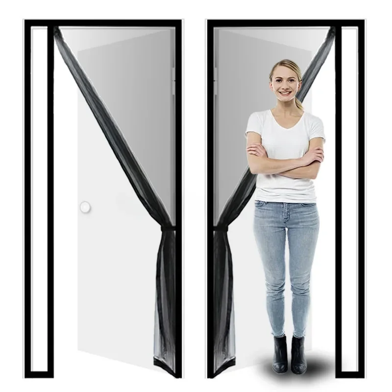 

Magnetic Door Screen Mosquito Net Side open black Custom Size Curtain Fly Insect Anti-mosquito Invisible Mesh For Summer Indoor
