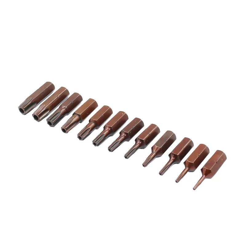 12 pçs/lote 1/4 Polegada S2 Aço Liga 25 MILÍMETROS Longo Magnetic Torx Bits Chave de Fenda Set Ferramentas T6 T7 T8 T9 T10 T15 T20 T25 T27 T30 T35