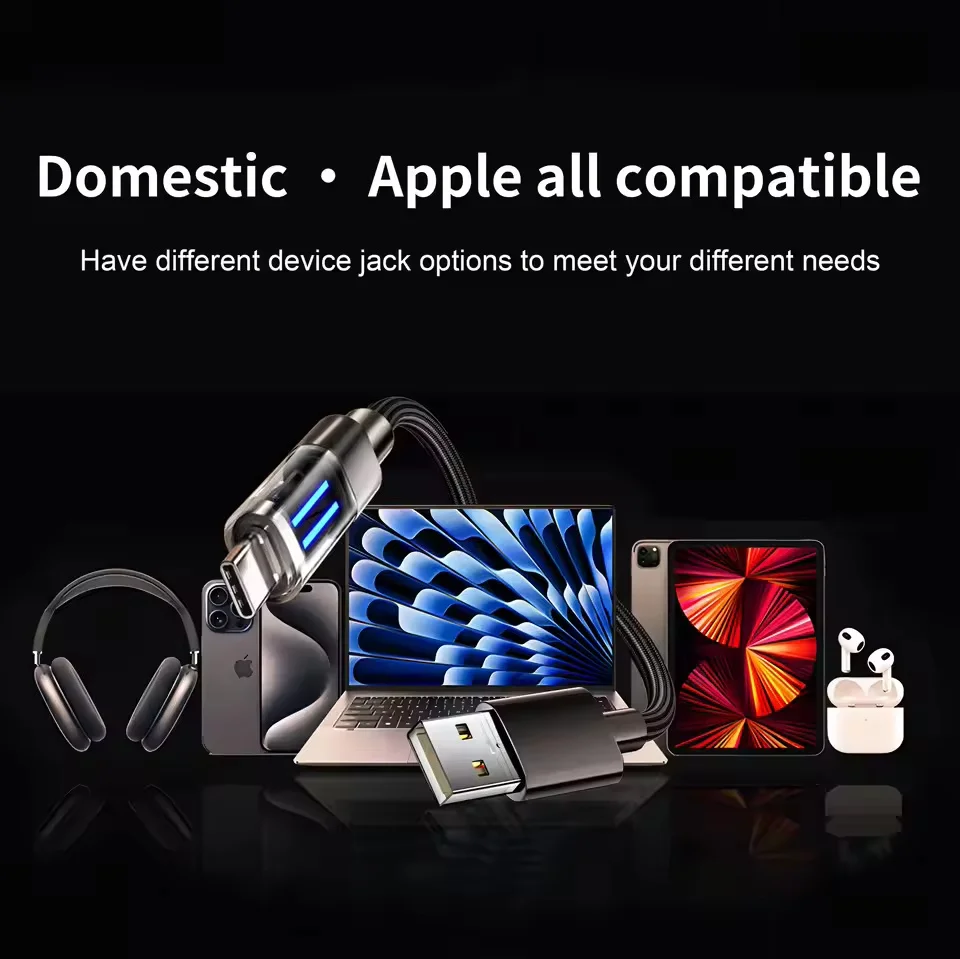 Smart light 100W data cable, dual light strip fast charging braided data cable suitable for Huawei Android phones
