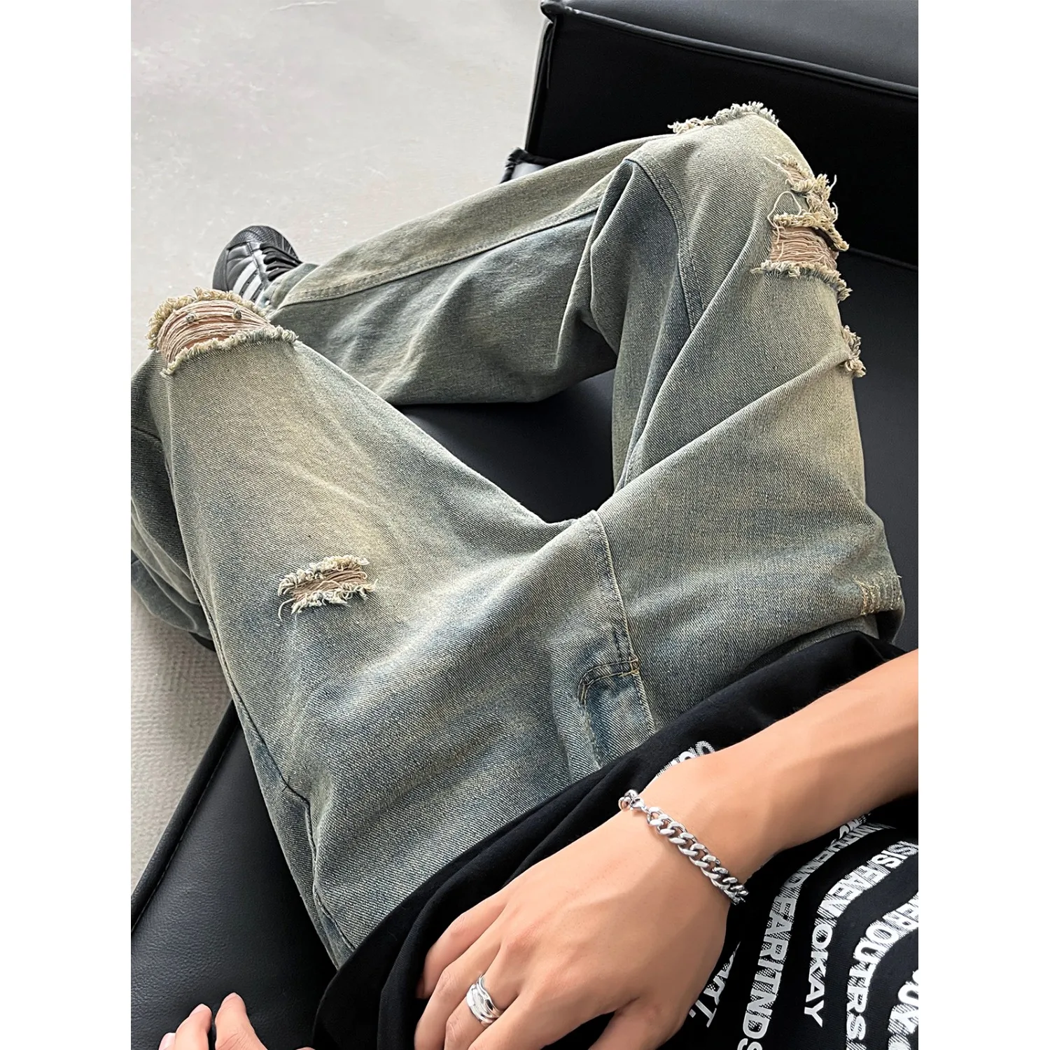 

Винтажные мужские джинсы прямого кроя в стиле хип-хоп, повседневные, свободные, износостойкие, со средней посадкой, на молнии, молодежные