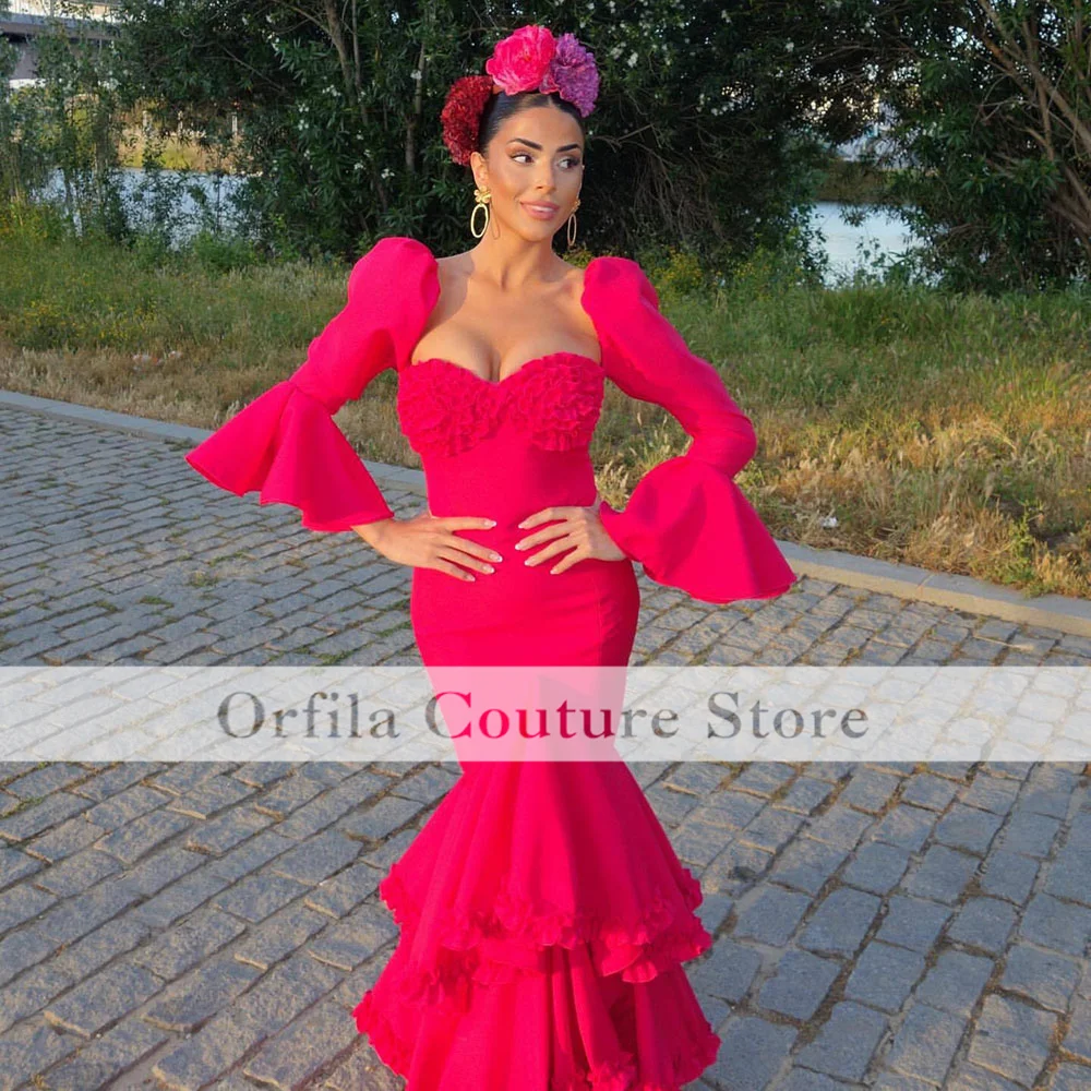 Gypsy Prom Dance Dress for Women Red Long Sleeves Formal Occasion Evening Dress Ceremony Party Gowns