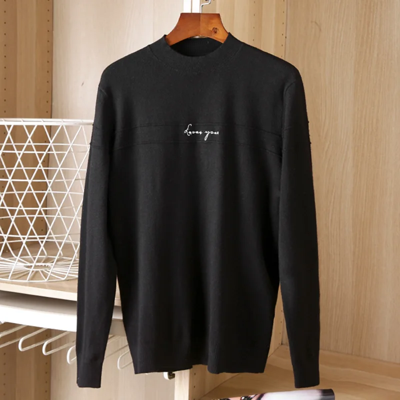 

Casual Long Sve Men's Knitted Sweater Embroidered Letter Cut Label Base Layer Autumn Winter Leisure Youth Faion Knitwear