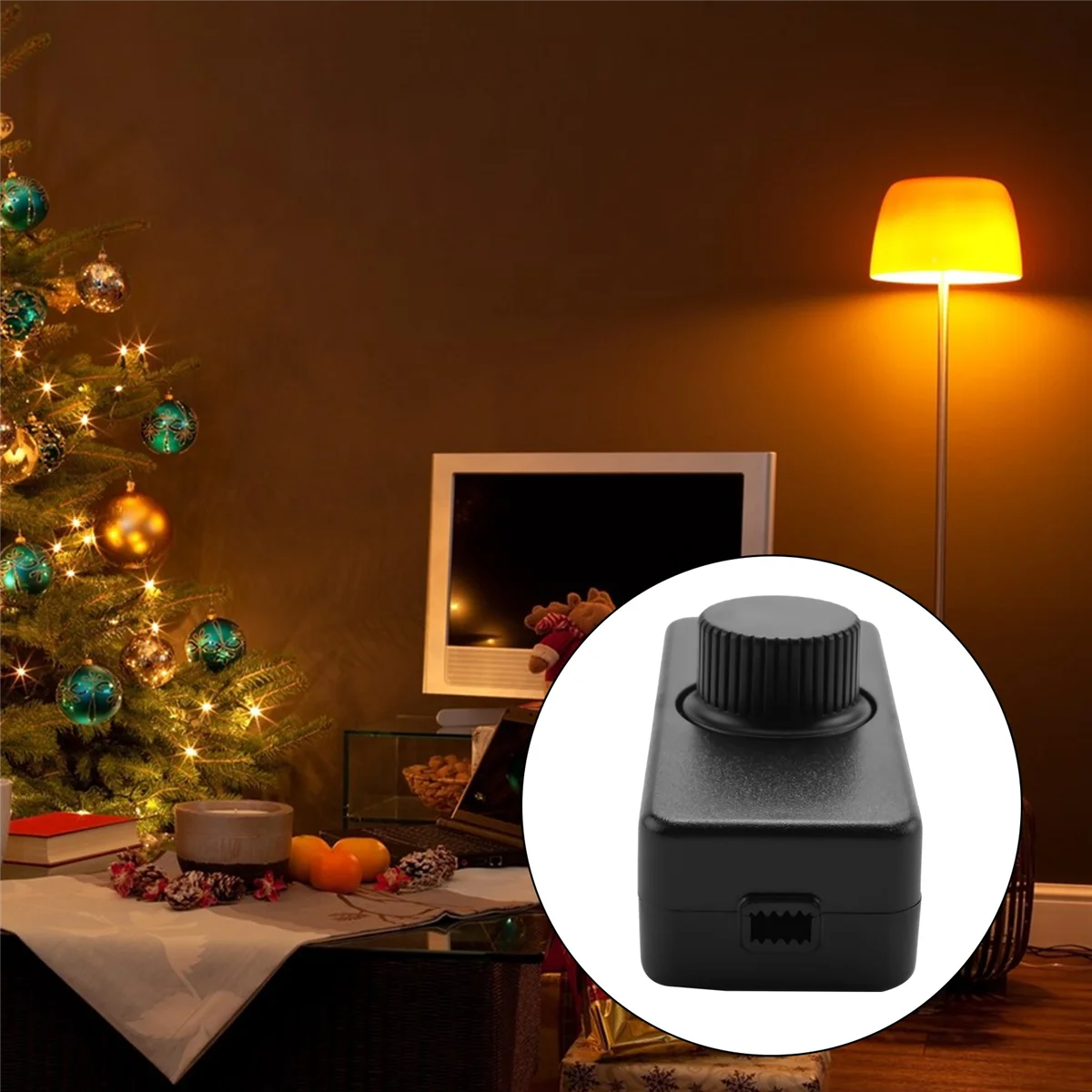 ABZV-inline LED-dimmer, ingebouwde draaibare AAN/UIT- en knopbedieningsdimmer voor dimbare 3-100W LED/gloeilamp zwart