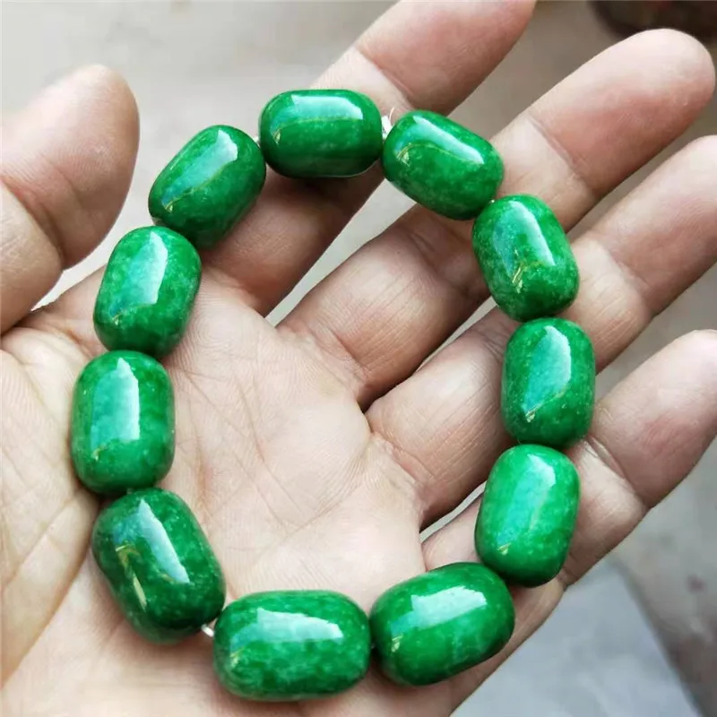 Men's and Women's Dry Green Iron Dragon Emerald Barrel Bead Bracelet Hand Jewelry Jade as Right as Rain Oval Bead Jade Bracelet