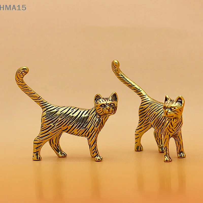 Retro Brass Cartoon Persian Cat Statue Desktop Ornament Metal Cute Small Animal Figurines Miniatures Home Decoration Accessories