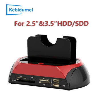 สล็อตคู่ USB3.0 ถึง 2.5/3.5 นิ้ว SATA SSD HDD Docking Station พร้อม HUB Reader IDE ประเภท C USB2.0 ฮาร์ดไดรฟ์อะแดปเตอร์