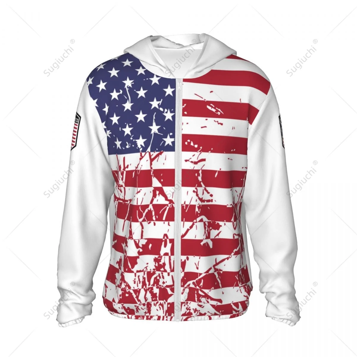 United States Flag Sun Protection Hoodie Sunscreen Clothes Fishing Cycling Running Quick Dry Long Sleeve With Zipper Polyester