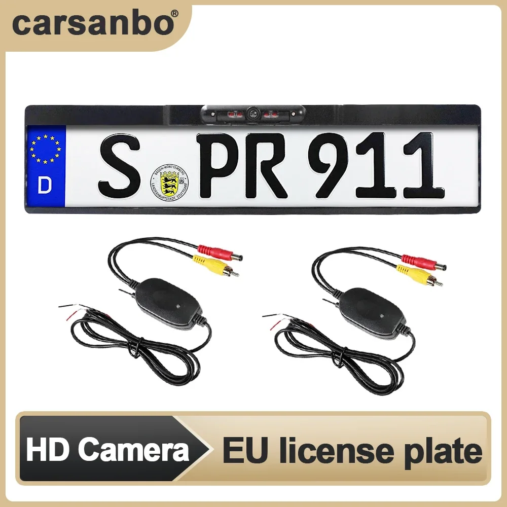 

Carsanbo Car Rear View Camera EU License Plate Frame Waterproof Camera Wireless Infrared Night Vision Front and Rear Camera
