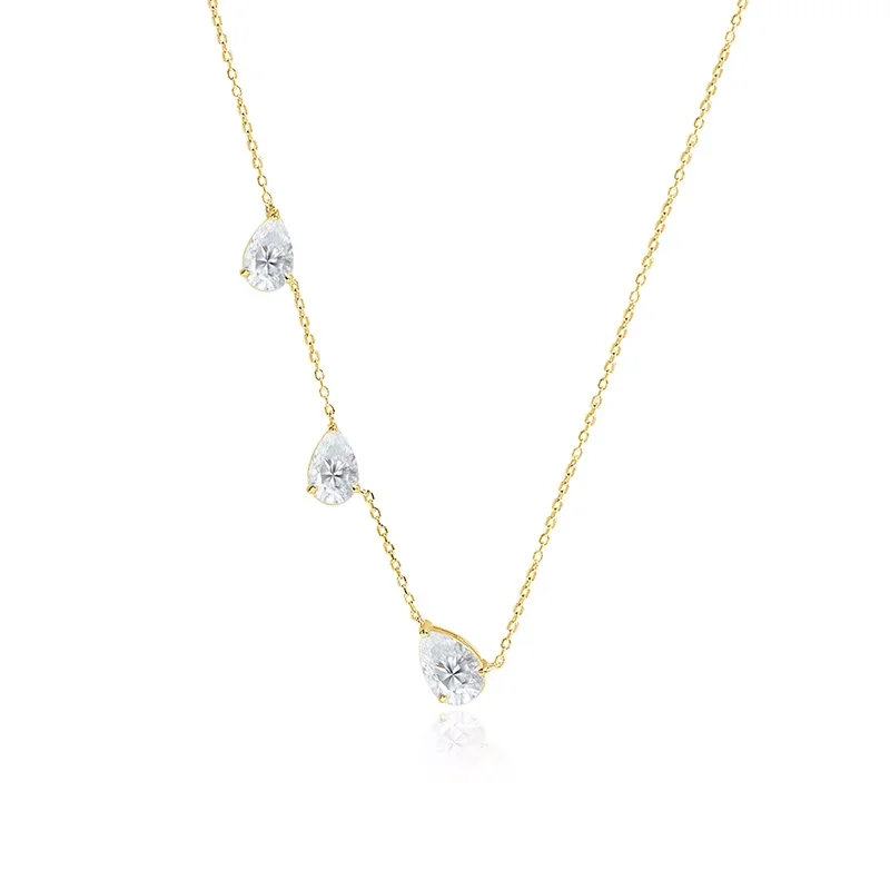Smyoue Gradiënt Moissanite Ketting voor Vrouwen 3 Edelstenen Peer Cut Gecertificeerde Luxe Hanger Lab Diamanten Sieraden Sterling Zilver 925