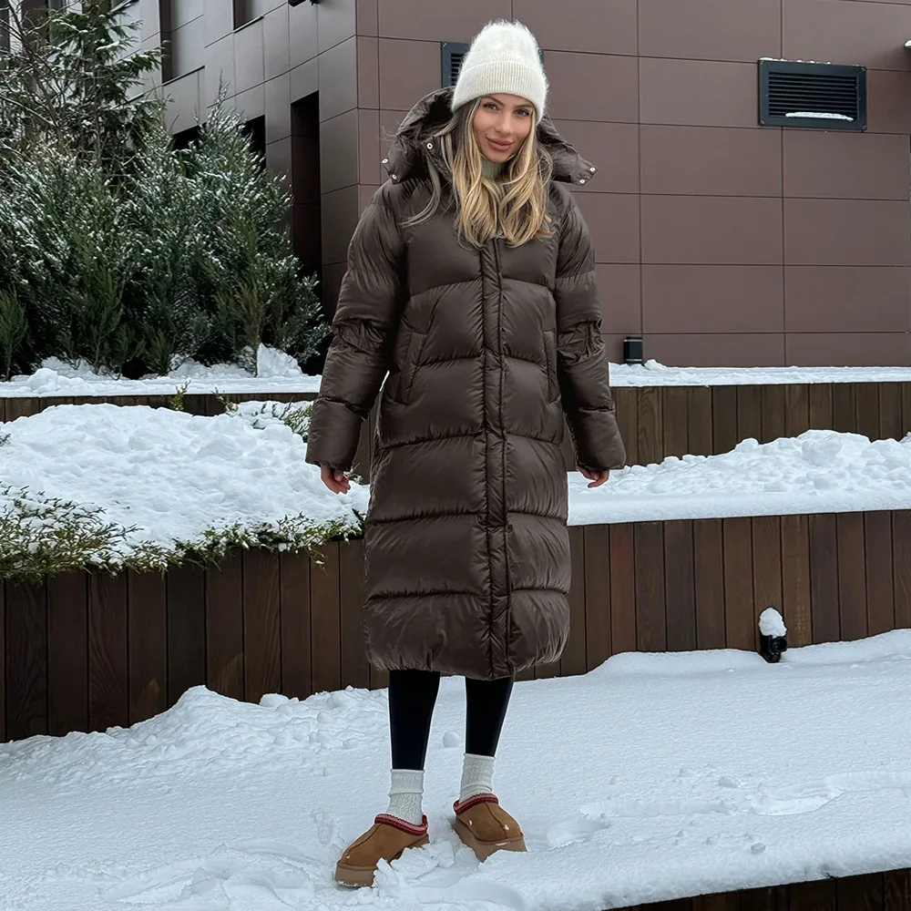 Long Hooded Puffer Coat Women Winter Heavyweight Thick Warm Over Knee Cotton Jacket