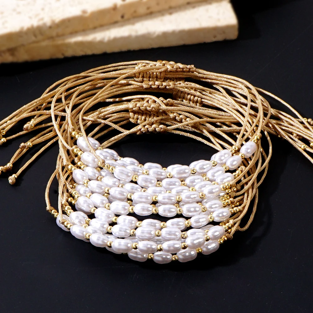 6PCS Go2boho Simple Rope Thread Imitation Pearl Multi Copper Seed Minimalist Beaded Bracelets 2024 New Fashion Jewelry