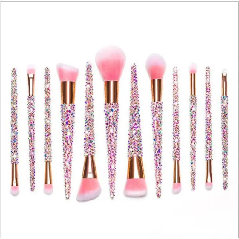 Diamond-studded Makeup Brushe12pcs Full Diamond Foundation Blush Loose Powder Brush Repairing Brush Concealer Brush Bridesmaid