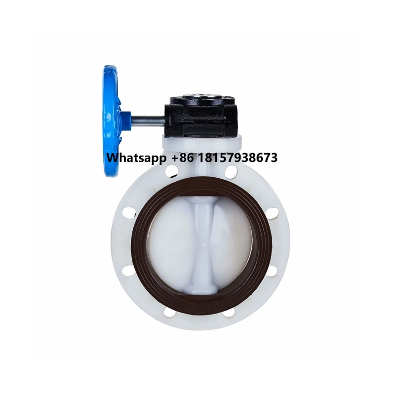 

China High Quality 5in to 10in Pvdf butterfly Valve DN125 to DN250 Wafer Type Pvdf butterfly Valve with Worm-gear Handle