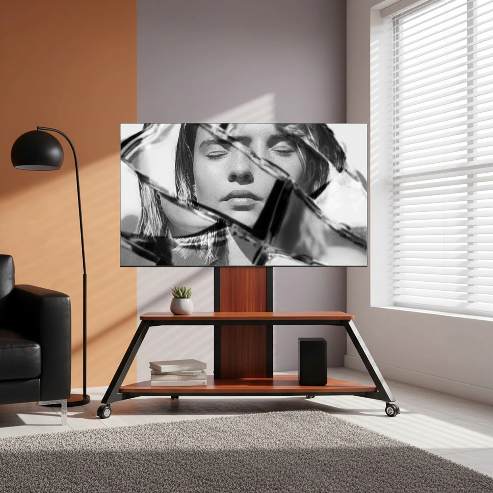 

Портативная напольная подставка для телевизоров с диагональю от 60 до 100 дюймов, выдерживающая до 220 фунтов, с полкой для ноутбука, регулируемая по высоте, с фиксирующимися колесами