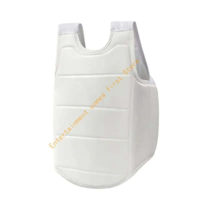 Taekwondo Body Pad Chest Protector with Flat Front Area for Printed Identification, Segmented Sections and Wide Rear Waist Band