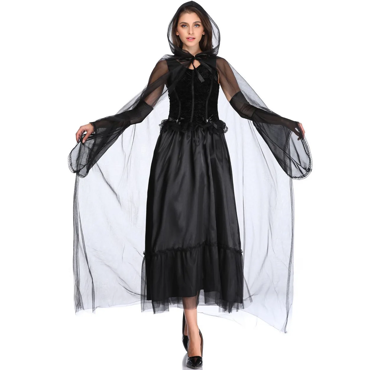 Tamaño M-XL infierno Dios de la muerte fantasma novia disfraz de bruja de Halloween juego vestido de bruja vampiro disfraz de mago