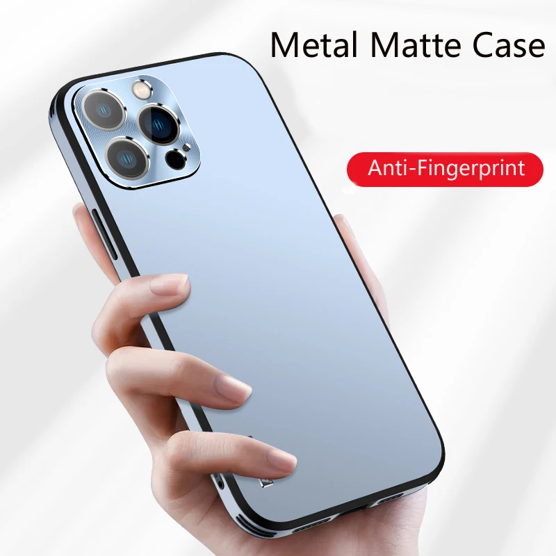 

For IPhone 13 15 14 Plus 11 12 16 Pro Max Matte Metallic Paint Back Cover Cases Anti-Drop Metal Lens Full Protection Phone Case