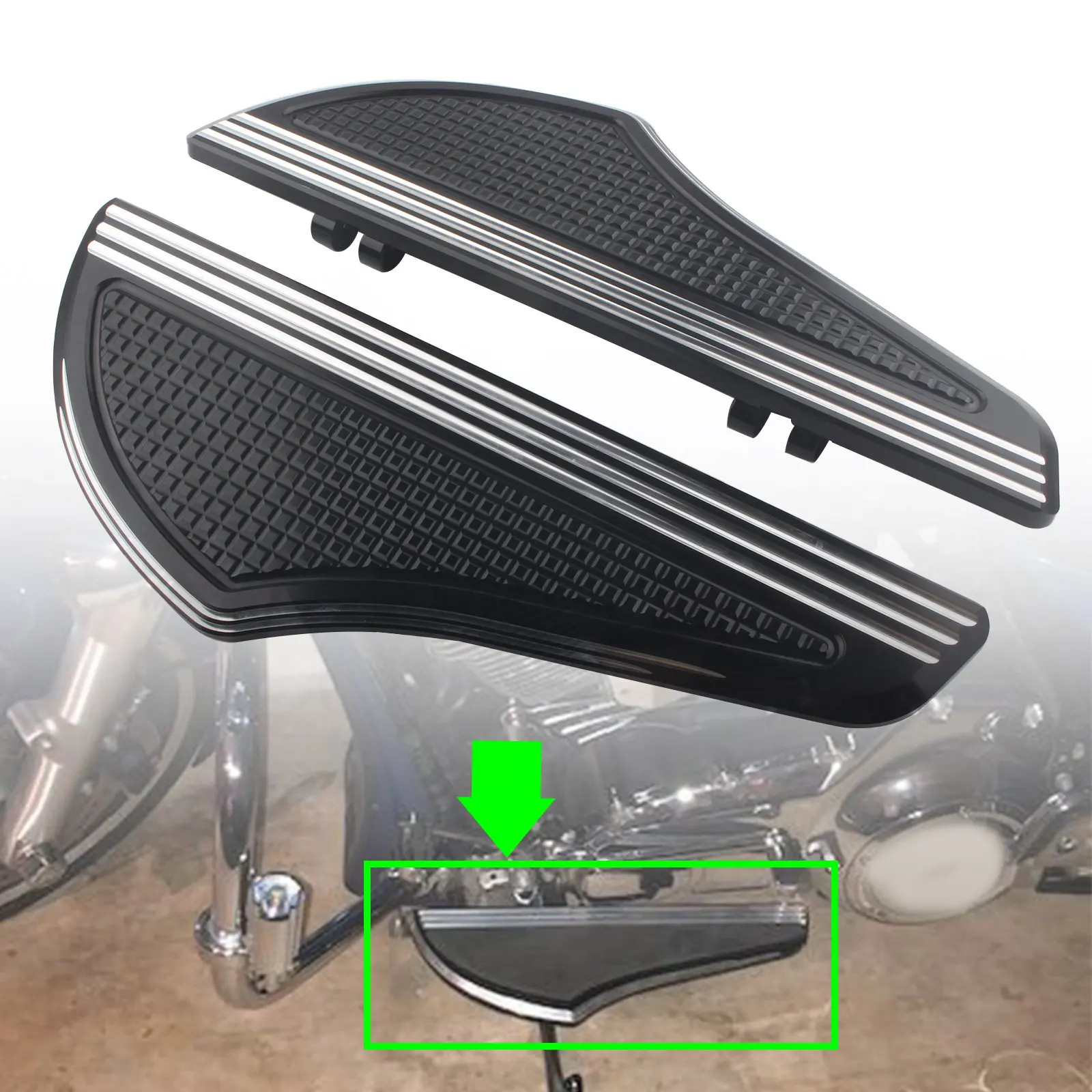 1 Pair Motorcycle Rider Footboard Floorboards Driver Foot Pegs Footrest For Harley Touring Trike Models FLD FL Softail