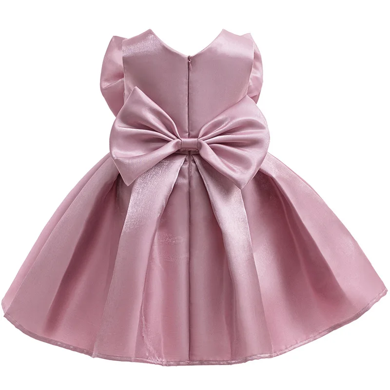 فستان الأميرة للأطفال الصغار في السنة الأولى بدون أكمام بفيونكة كبيرة للفتيات المعمودية والولائم الرسمية وأعياد الميلاد والحفلات الراقصة ملابس يومية
