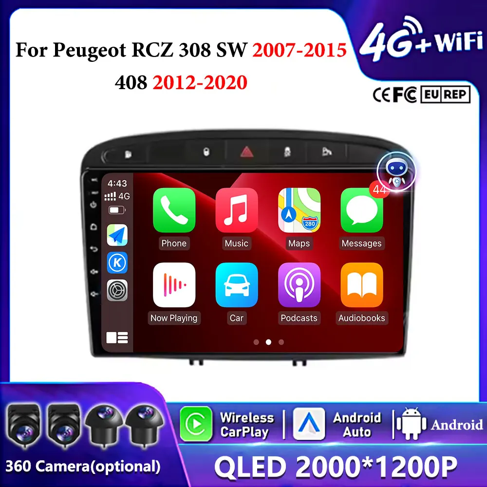 Android 15 Carplay Auto For Peugeot 308 308SW 2007-2015 408 2012-2020 Car Radio GPS Multimedia Video Player Stereo WIFI+4G DSP