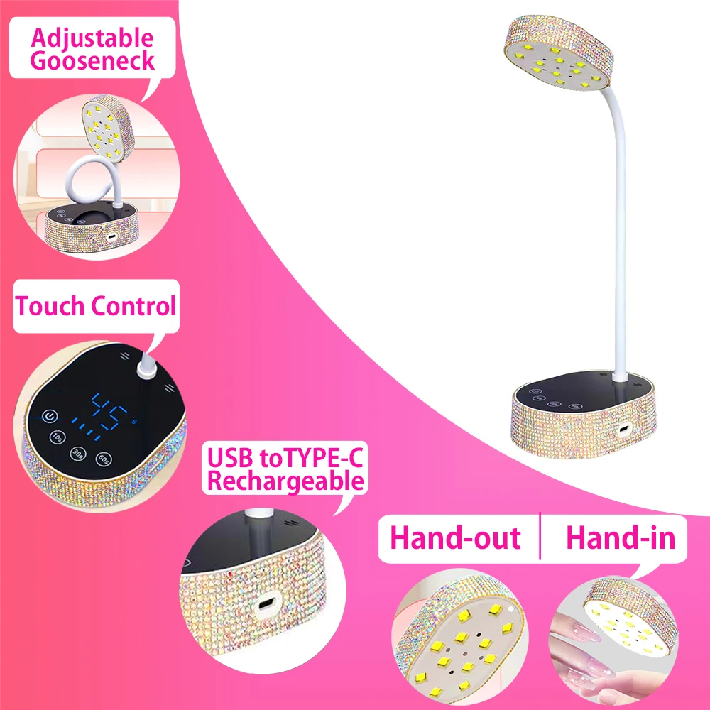 Draadloze UV LED-nagellamp Oplaadbare professionele draagbare nageldroger Mini nagelbureaulamp UV-uithardingslamp Lichten Automatische detectie