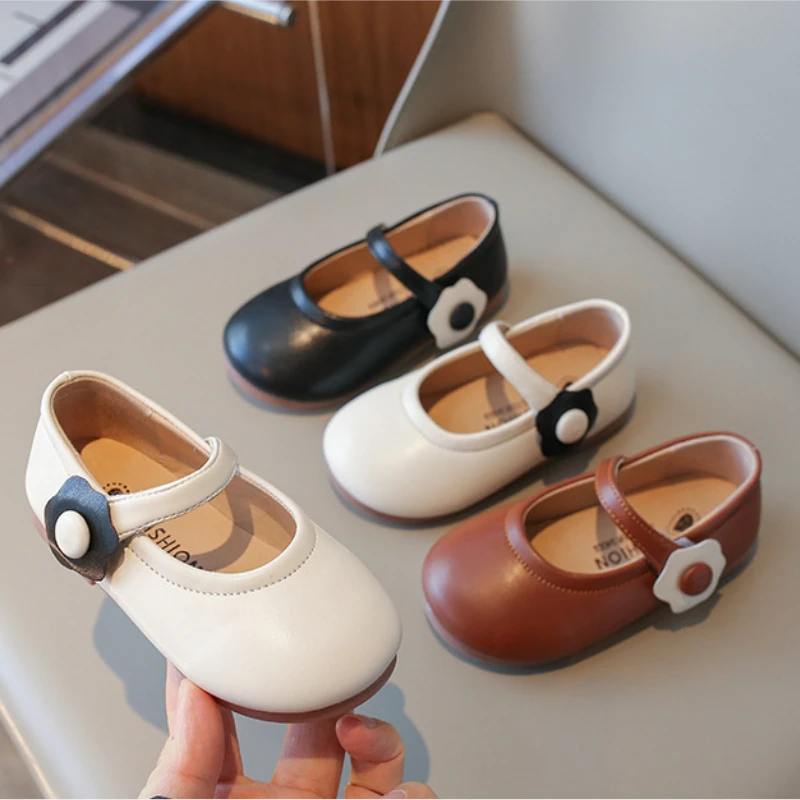 

New Cute Children's Flats Spring Autumn Sweet Flower Kids Leather Shoe Fashion Round-toe Shallow Girl Princess Shoes Mary Janes