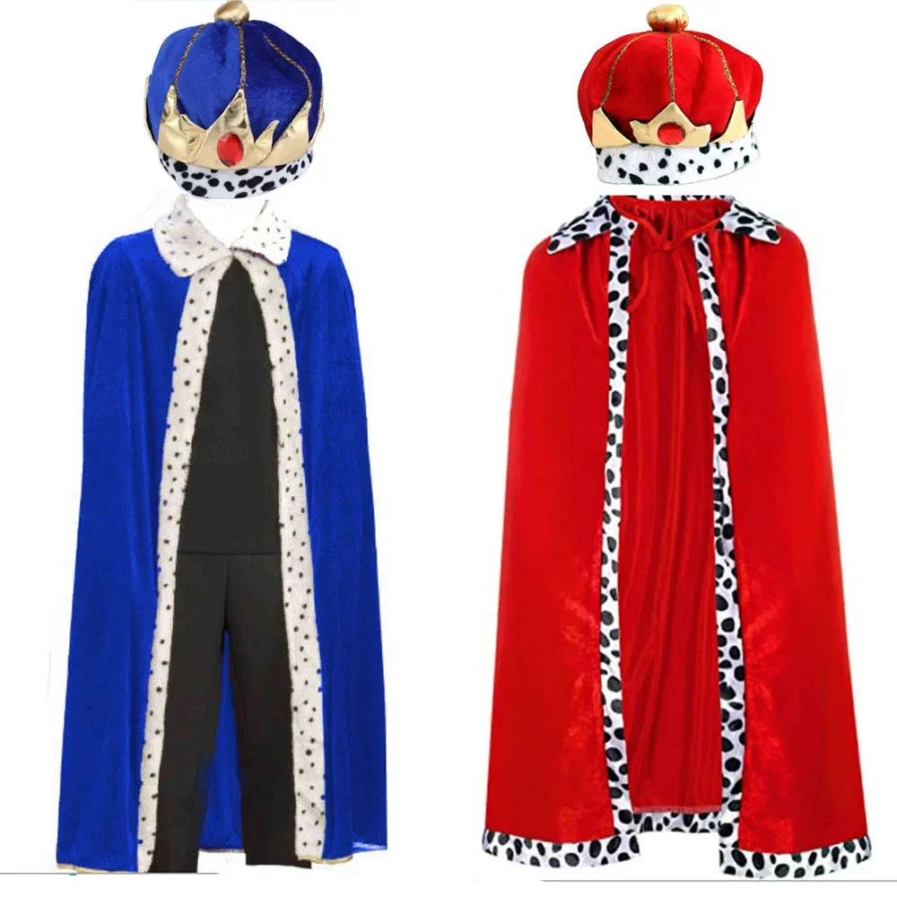 Costume de cosplay de cour médiévale rétro pour hommes adultes, couronne du roi Prince s Everak, chapeau rouge bleu, accessoire de fête d'anniversaire, costume d'Halloween