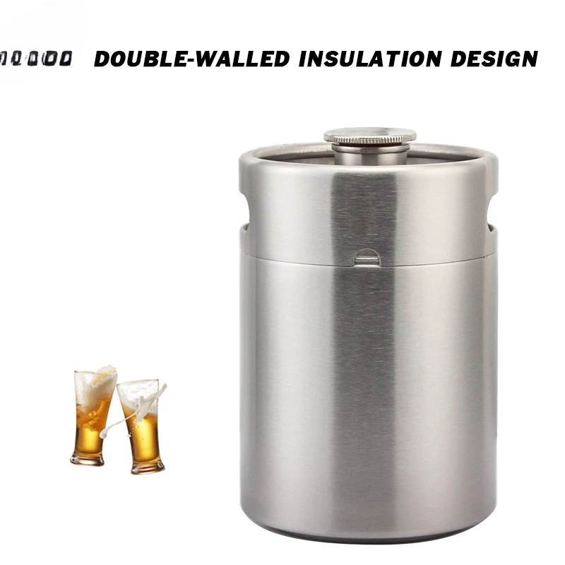 Double layer double wall vacuum insulation beer keg 304 stainless steel craft brewing two hair mini keg Double wall keg