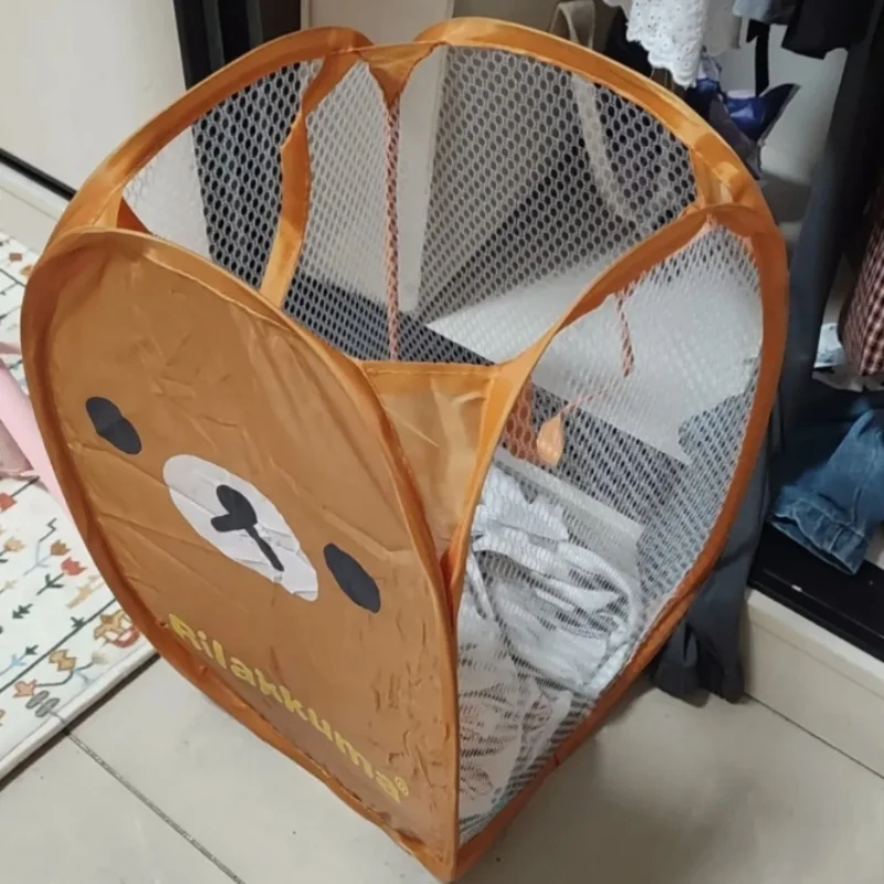 سلة غسيل شبكية يابانية قابلة للطي بسعة كبيرة، إطار تخزين محمول برسوم كرتونية، سلة غسيل منزلية #3