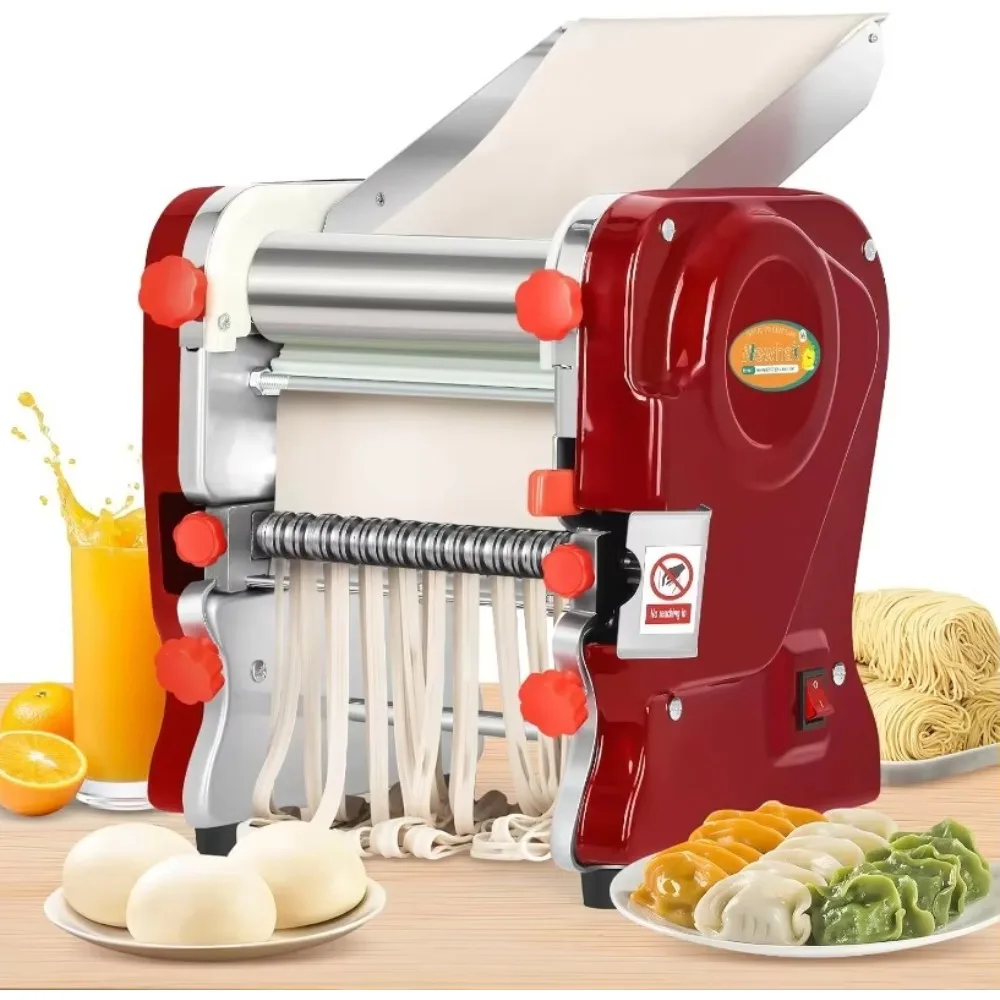 Commercial Electric Pasta Maker, Automatic Noodle Machine, 2-in-1 Heavy Duty Dough Roller Pressing Machine