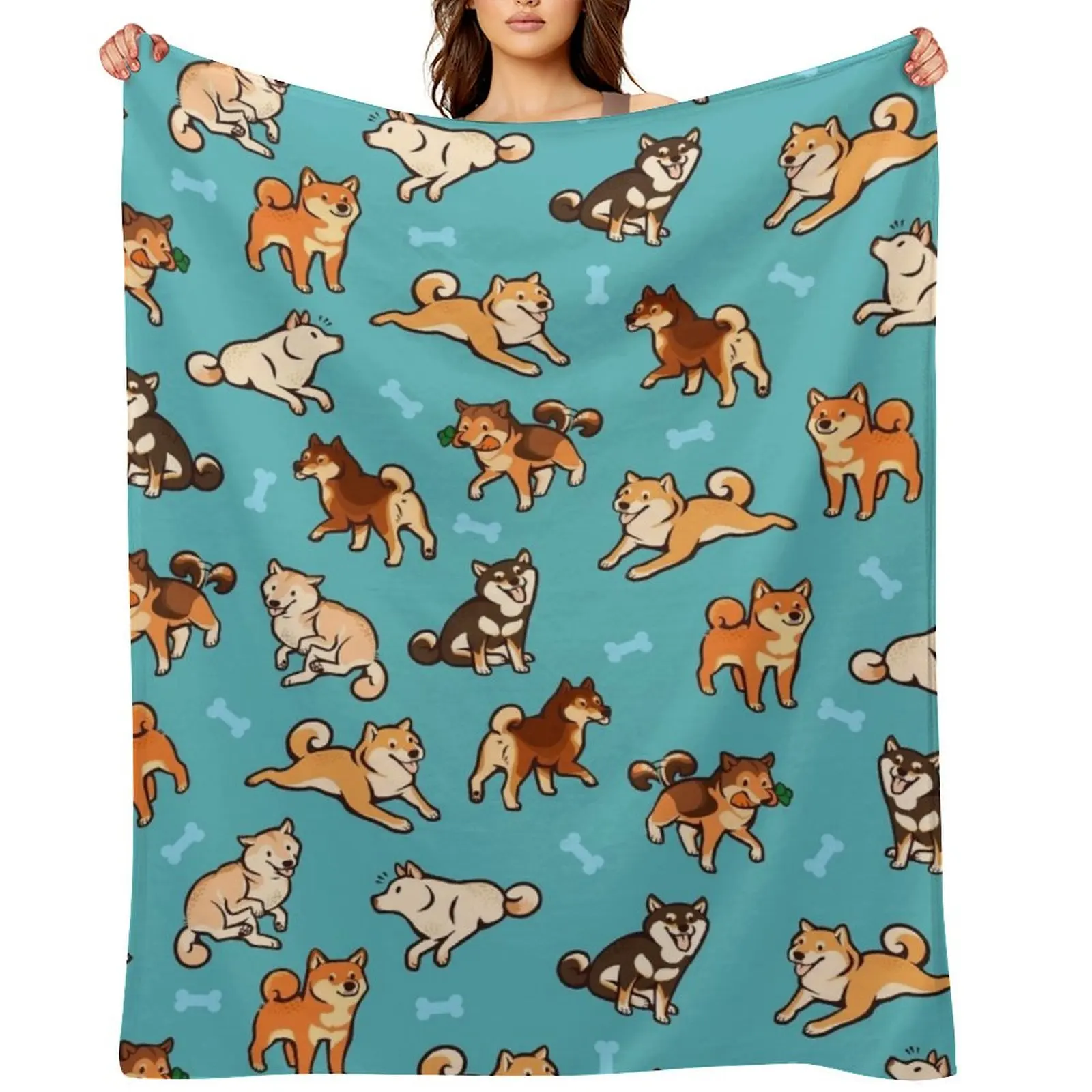 

shibes in blue Throw Blanket Moving Multi-Purpose Flannel Fabric halloween Blankets