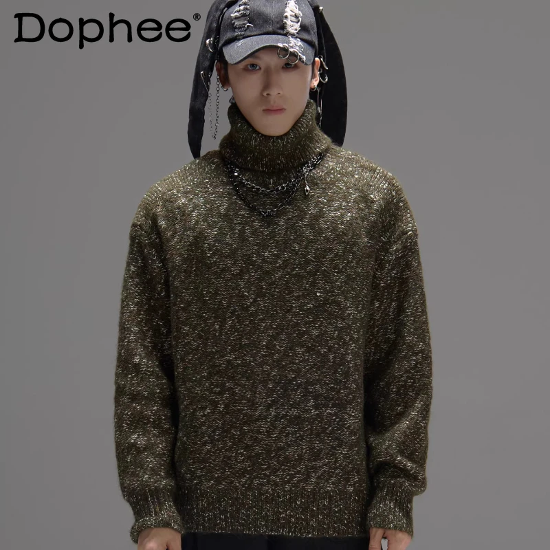 

Men's 2025 Fashion High Collar Contrast Color Design Knitted Sweaters Fashion Versatile Comfort Knitwears Long Sleeve Pullovers