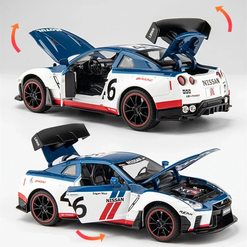 1:24 God Of War Nissan Skyline GTR R34 R35 Alloy Sports Car Model Diecasts Metal Racing Car Model Sound and Light Kids Toys Gift