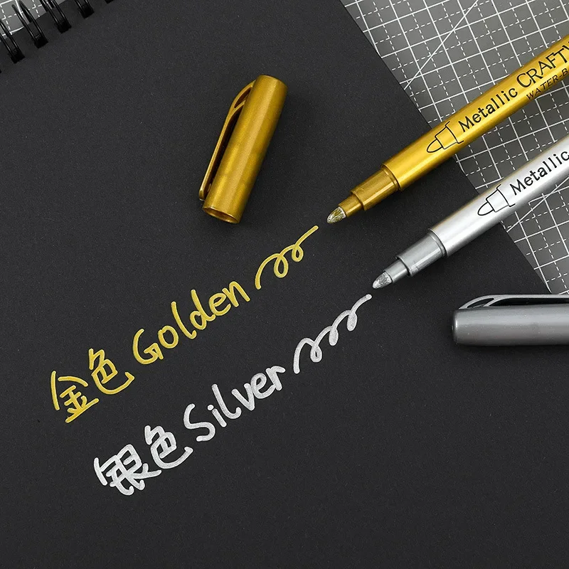 2/1Pc Brush Metallic Marker Pens Gold Silver Color Permanent Art Marker For Manga Crafts Scrapbooking School Stationery Supplies