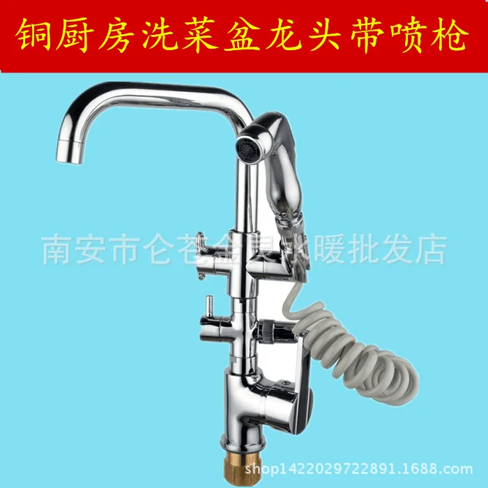 Multifunctional copper kitchen faucet hot and cold vegetable basin sink faucet single cold water spray gun pull stretch