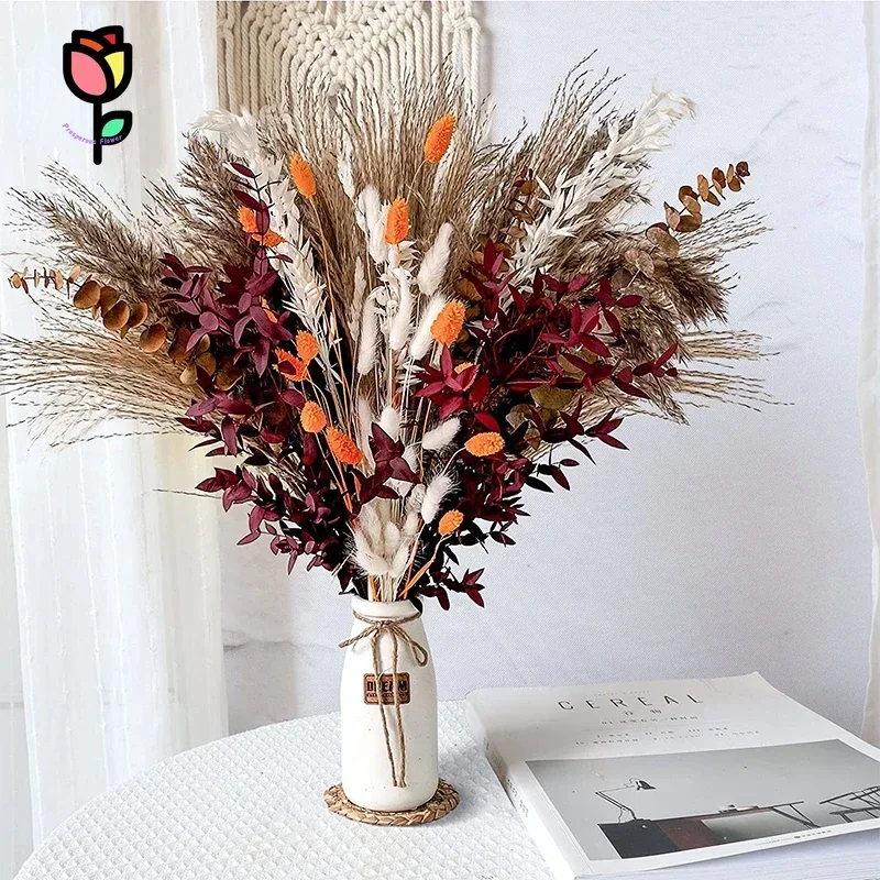 

Natural Dried Flowers Pampas Grass Bouquet Boho Home Decoration Artificial Flower Bunny Tail Wedding Party Christmas Decoration