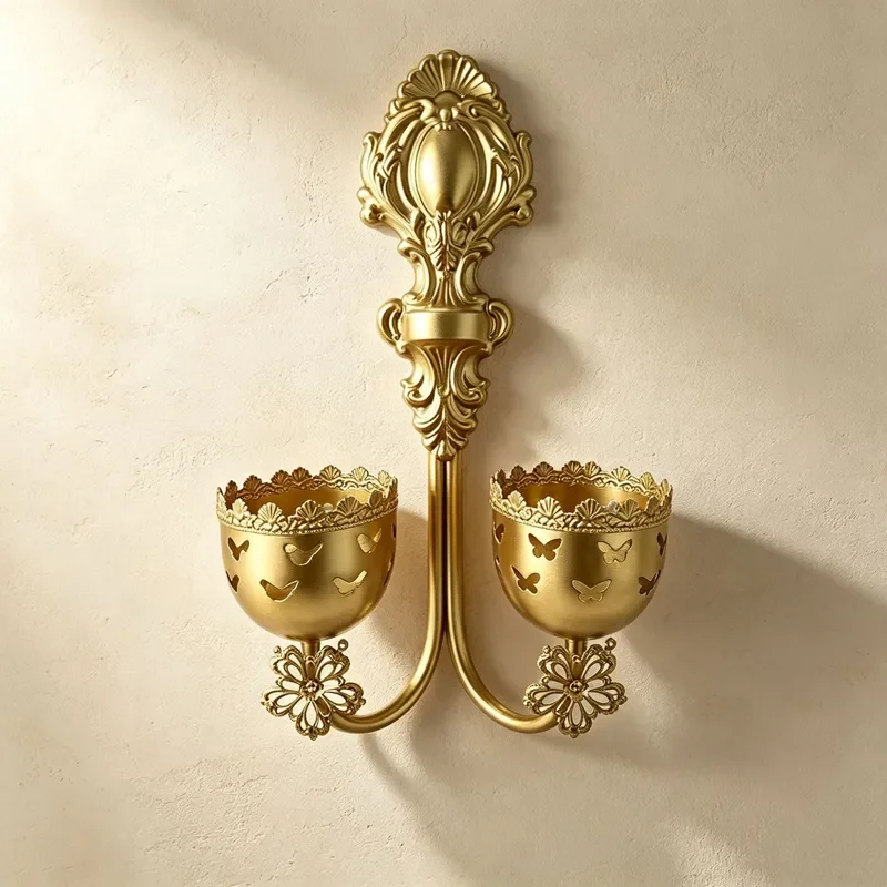 Rustic Wrought Iron Wall Sconce Candle Holder Vintage Pastoral Home Decor Metal Candlestick for Living Room Bedroom
