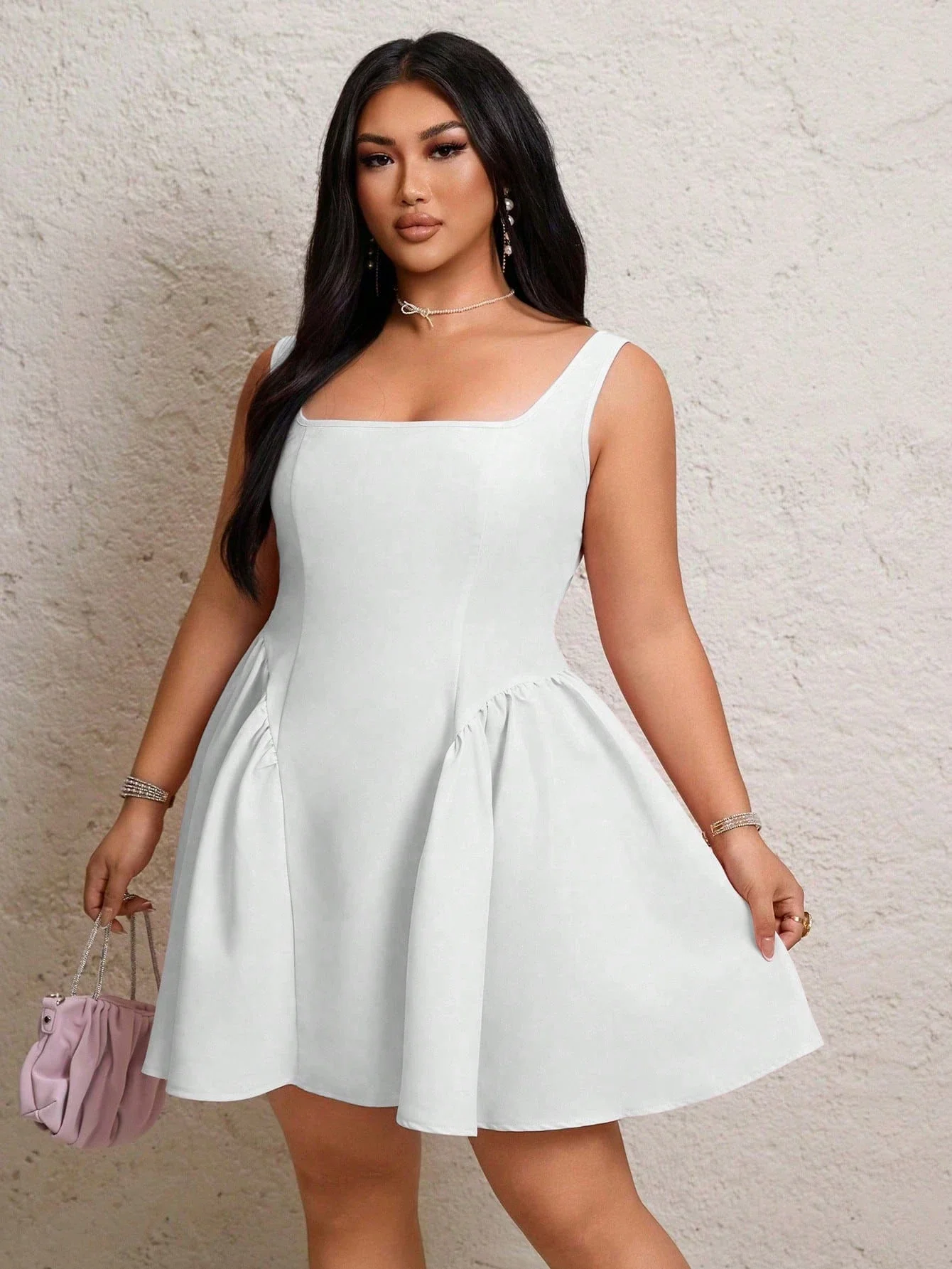 

White Bow Back Flare Mini Dress For Women Party Elegant