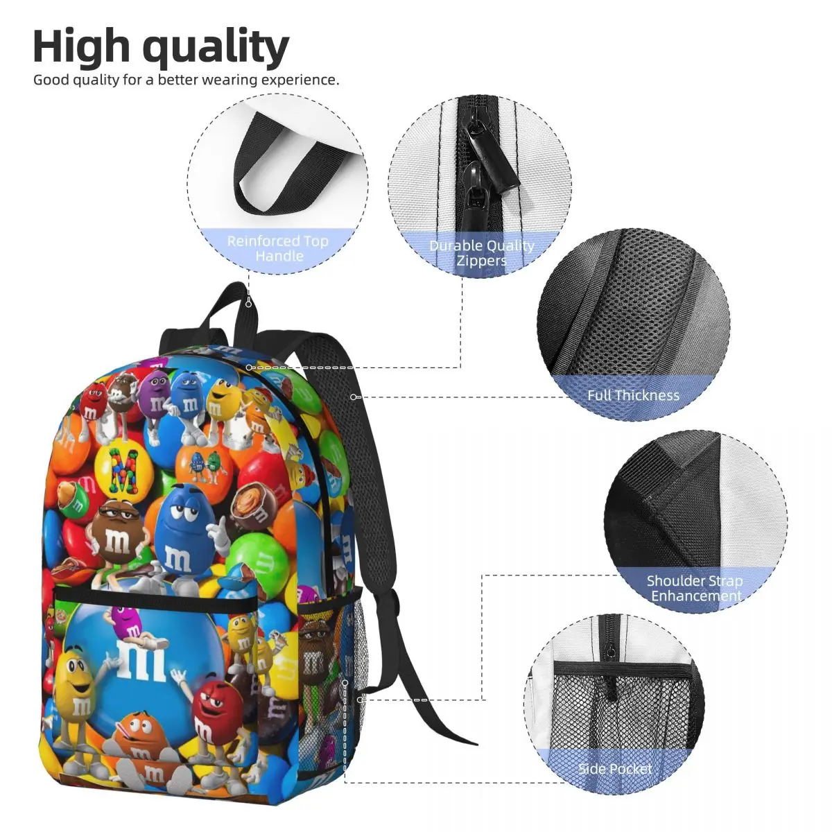 MM Chocolate Candy Cartoon Backpack Daypack Large Capacity Boys Girls BookBag School Bag Shoulder Bags for Men Women