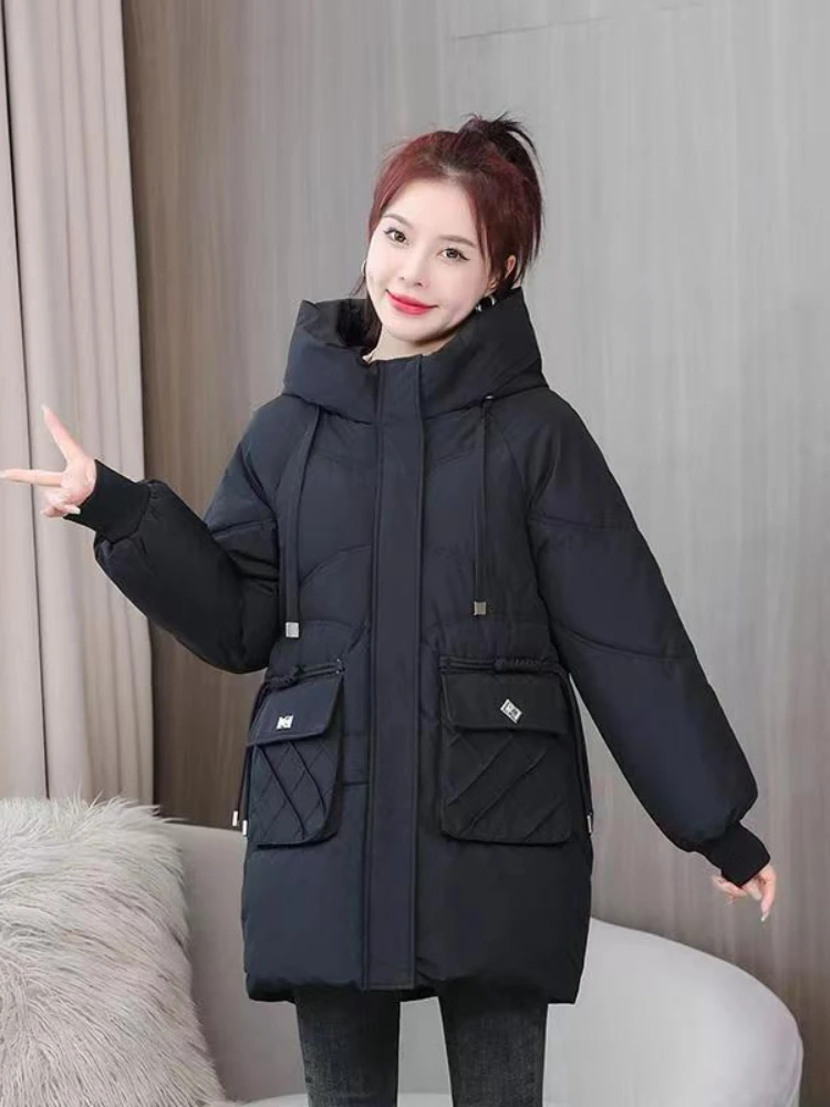 Women\'s Jacket Bread Clothes Cotton Clothes Winter Coats Mid Length Version Add Thickness Hooded Womens Clothing Tops Parkas