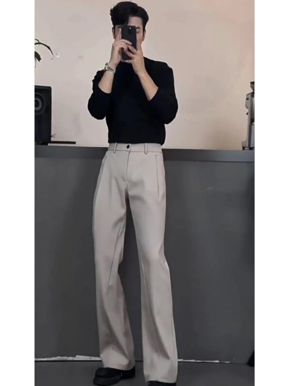 

Cleanfit Men's Spring Autumn Knife West Pants Trendy Slant Cut Suit Pants Korean Sle Casual Straight Leg Trousers