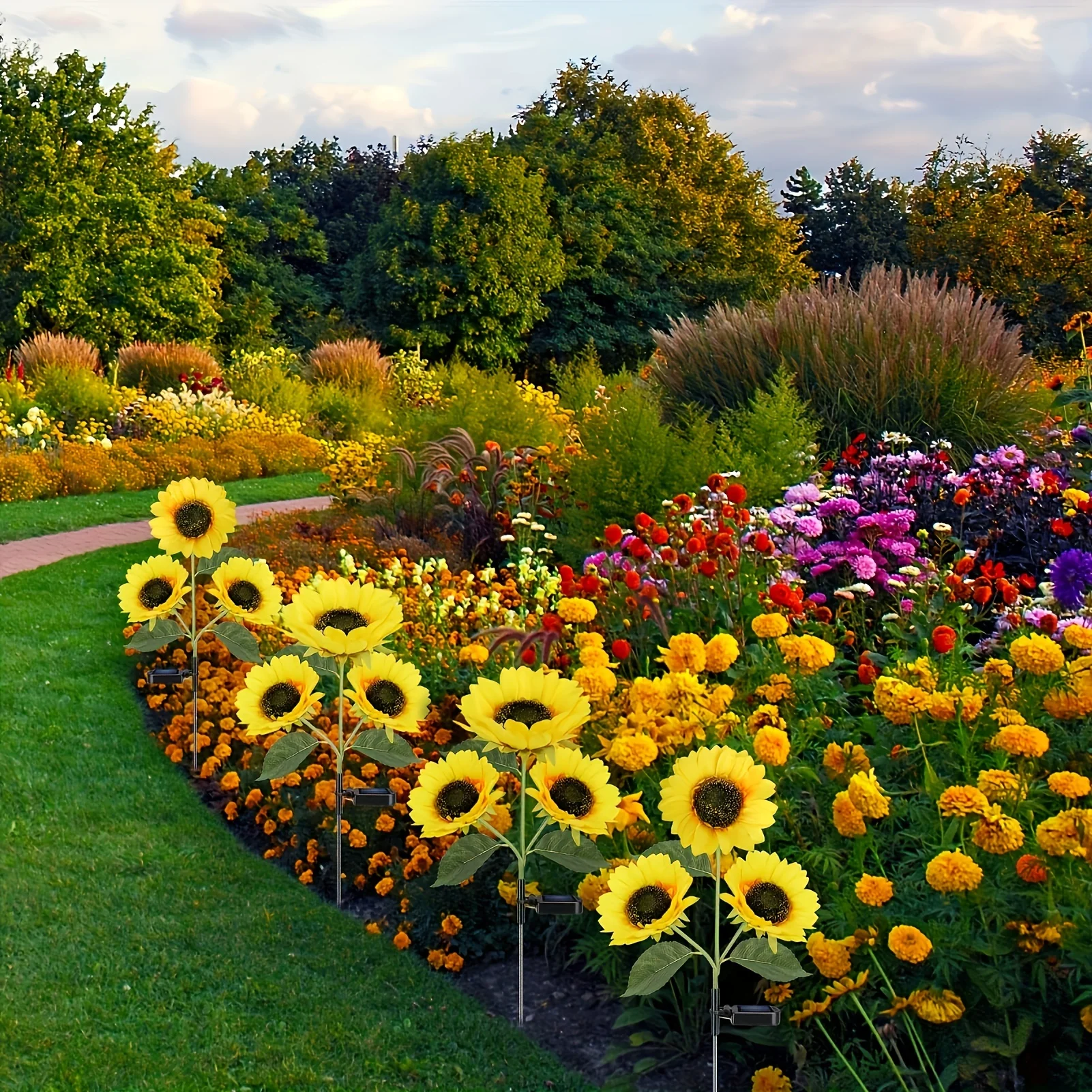 Sunflower Solar Lights Outdoor Decor 1/3 LED Sunflower Yellow Flower Lights Decorative For Patio Lawn Garden Pathway Decoration