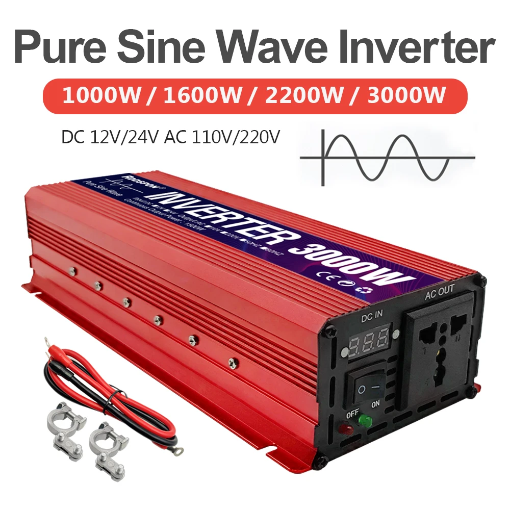 

Pure Sine Wave Inverter 3000W 2200W 1600W 1000W DC12V 24V To AC110V 220V 50Hz 60Hz Voltage Transformer Solar Converter Generator