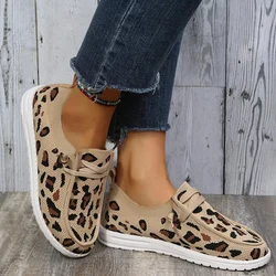 Sneakers leopardate lavorate a maglia donna comode Slip-on Mesh Flats scarpe sportive a rete traspiranti estive da donna