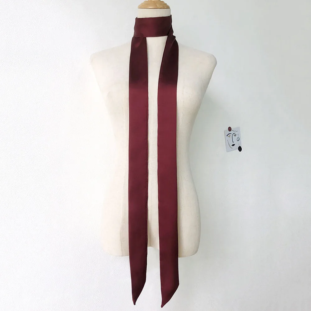 New Solid Color Slender Narrow Long Scarf Tied Bag Handle Scarves Small Satin Ribbon Decorative Bag Skinny Scarves