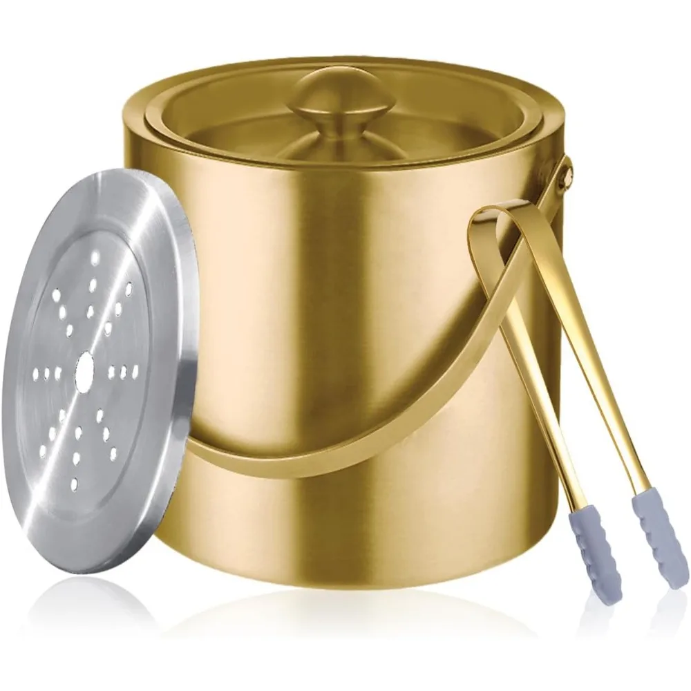 

Insulated 3L Stainless Steel Ice Bucket with Lid Handle Tong Double Wall Large Party Bar Wine Champagne Cooler