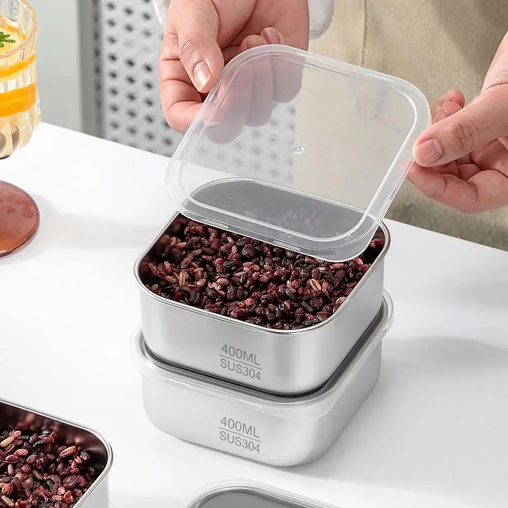 13.5oz Stainless Steel Lunch Box Meal Prep with Clear Airtight Lid Microwave Safe Portable Food Storage Box for Diet Management