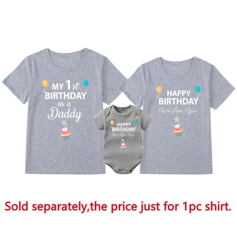 My 1st Birthday As a Daddy Family Matching Shirts Cotton Dad Mom Tshirts Baby Rompers Funny Daddy\'s Birthday Party Gifts Outfits